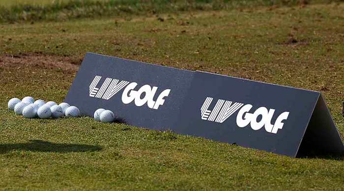 Range balls are pictured at a 2023 LIV Golf tournament.